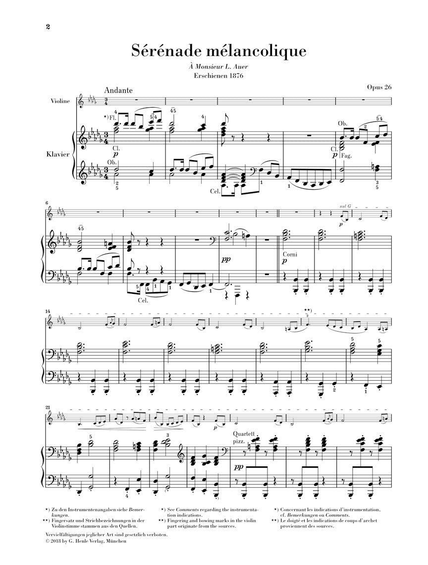 Tchaikovsky Serenade Melancolique, Op. 26 - Violin and Piano