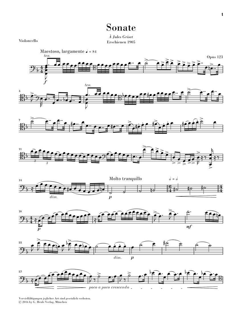 Saint-Saens Sonata for Violoncello and Piano No. 2 in F Major, Op. 123