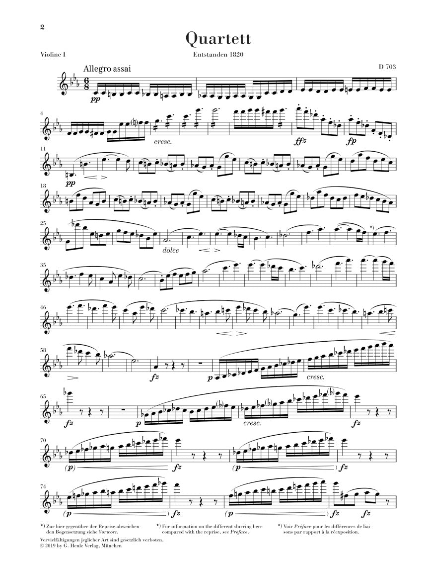 Schubert String Quartet Movement in c minor D 703