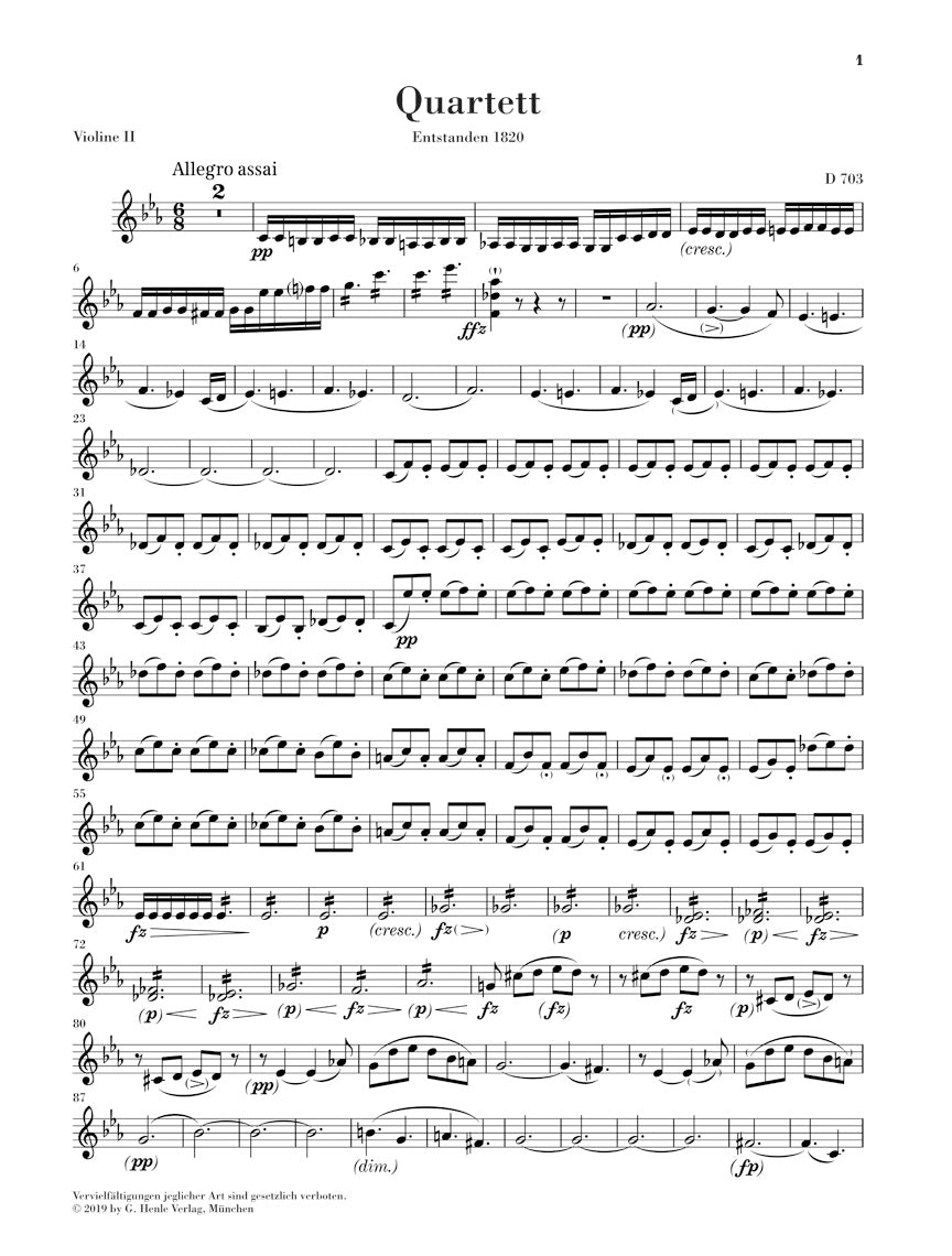 Schubert String Quartet Movement in c minor D 703