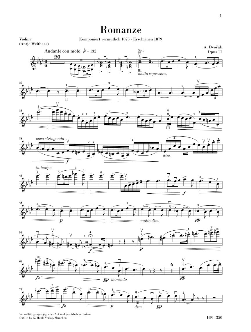 Dvořák: Romance in F minor, Opus 11