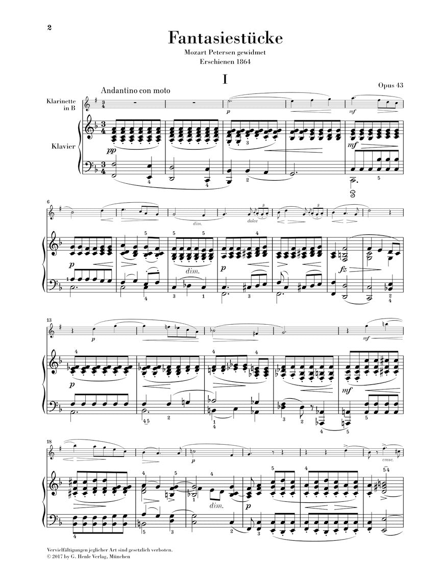 Gade Fantasy Pieces Op. 43 Clarinet And Piano