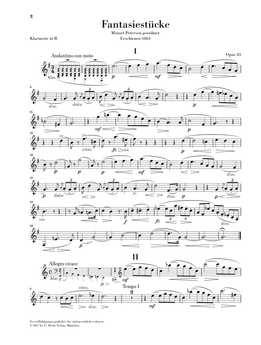 Gade Fantasy Pieces Op. 43 Clarinet And Piano