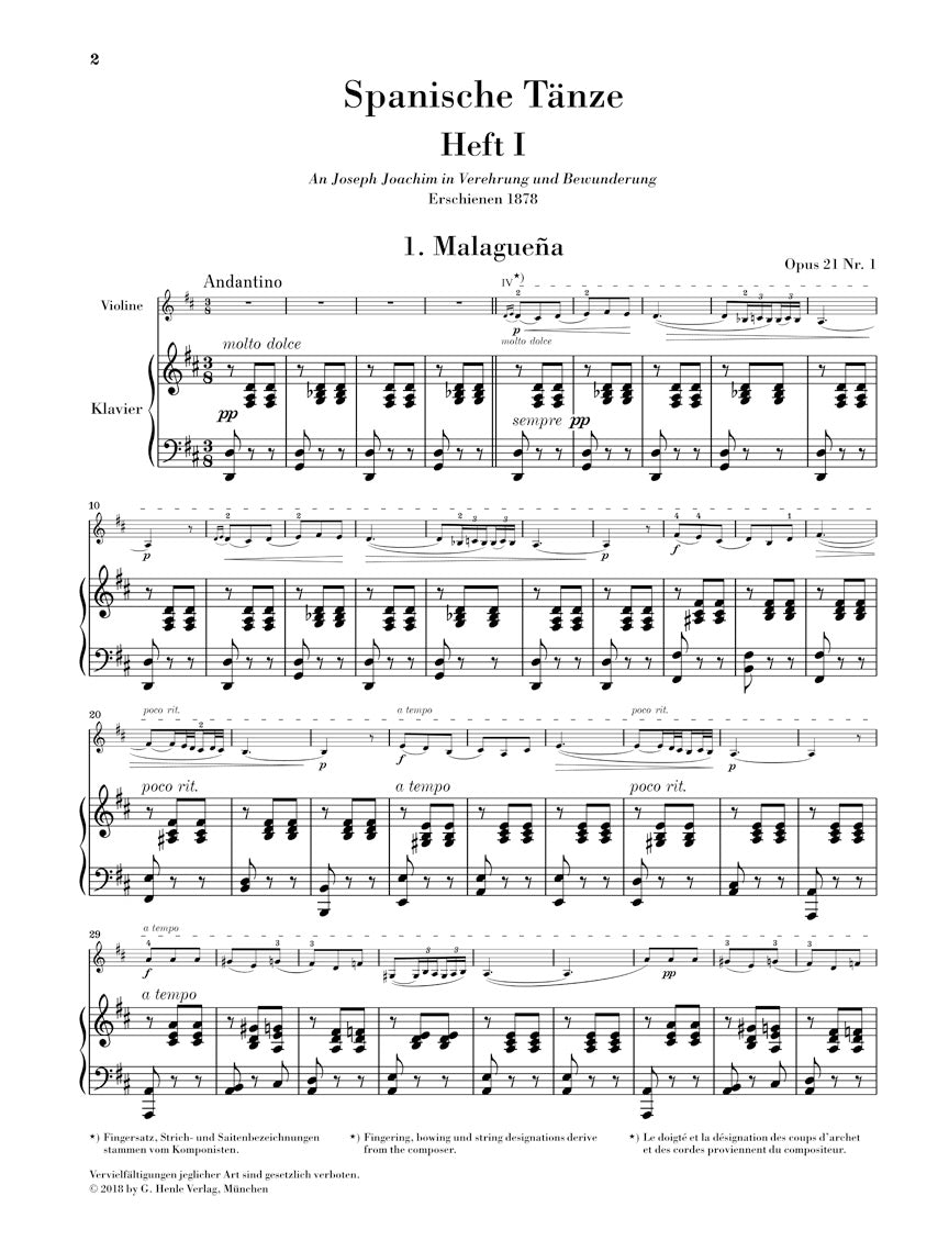 Sarasate Spanish Dances for Violin and Piano