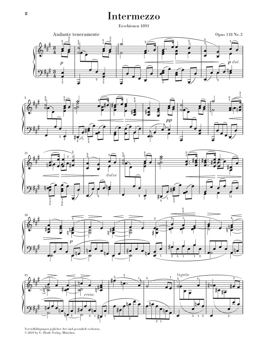 Brahms Intermezzo in A major Opus 118 No 2