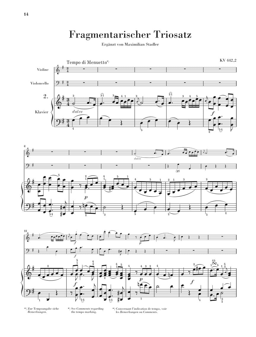 Mozart 3 Movements for Piano Trio (Fragments) K 442