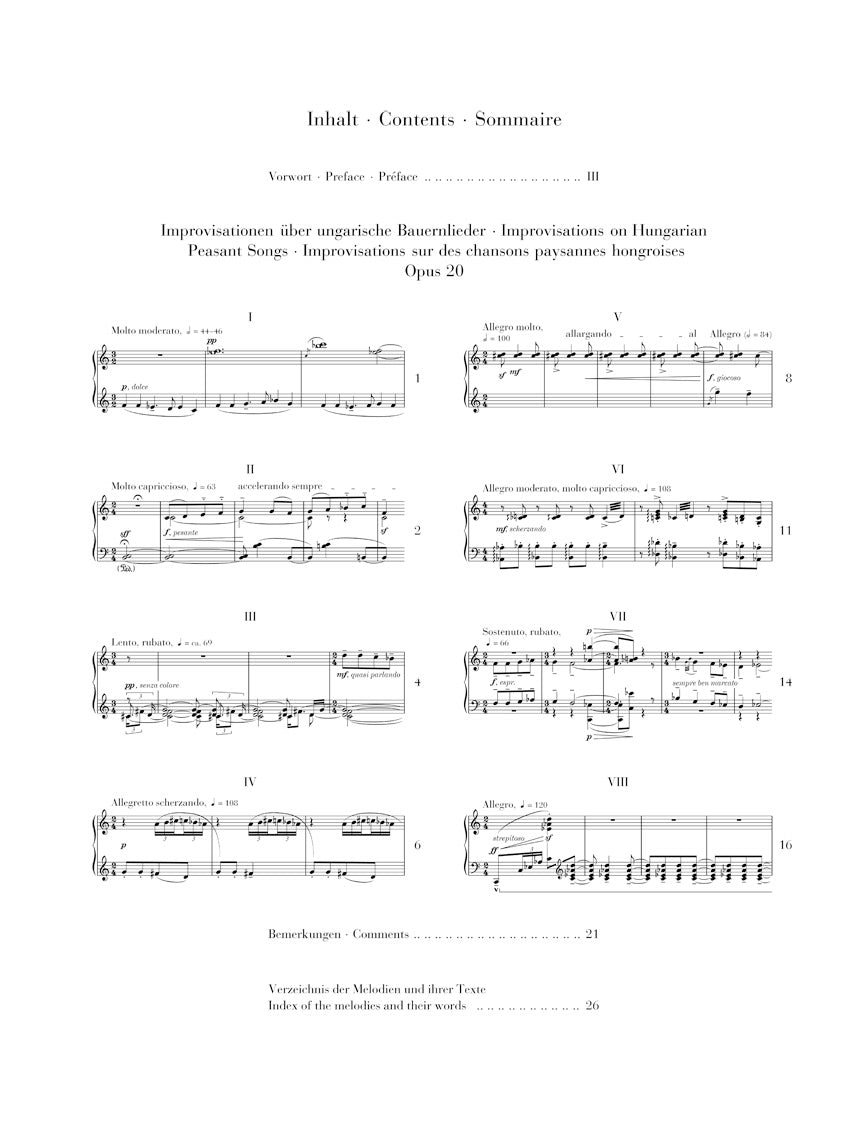 Bartok Improvisations on Hungarian Peasant Songs Op. 20