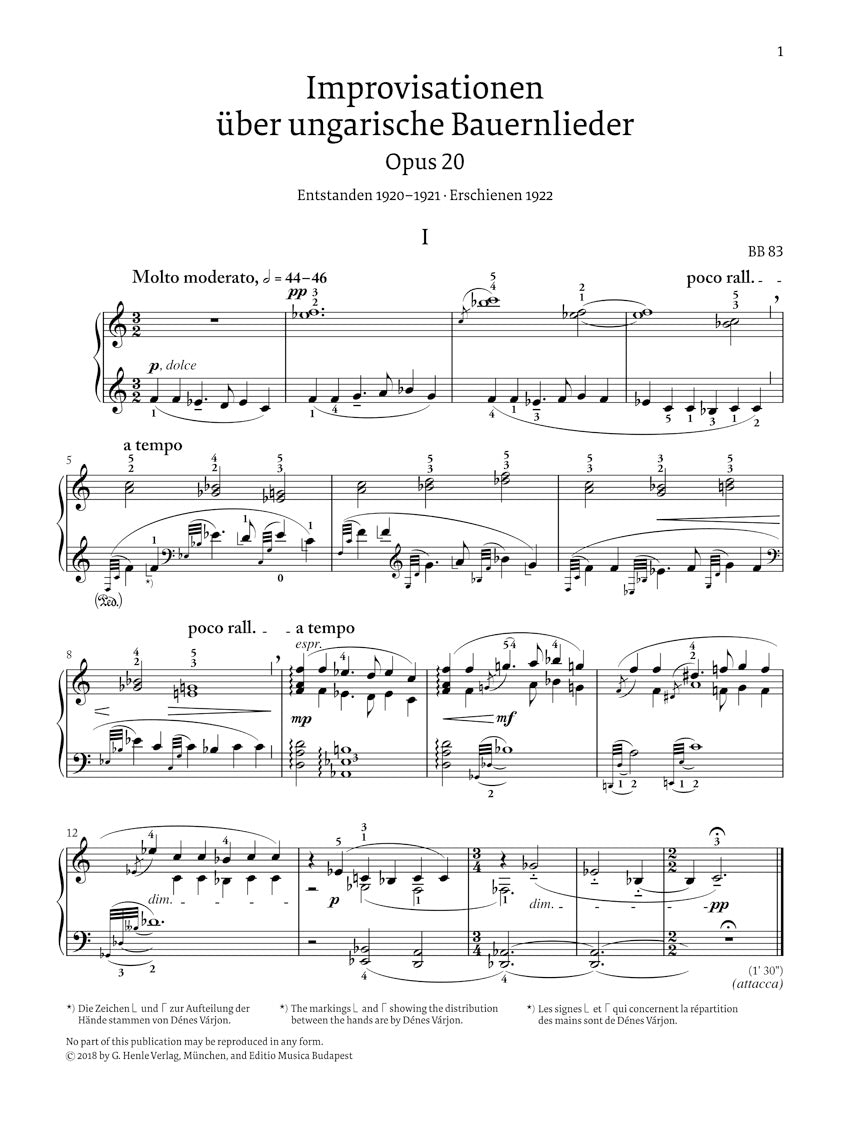 Bartok Improvisations on Hungarian Peasant Songs Op. 20