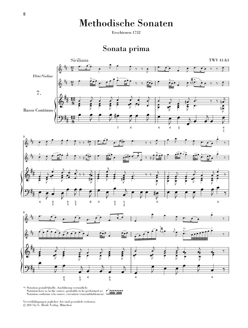 Telemann Methodical Sonatas for Flute or Violin and Continuo - Vol. 2