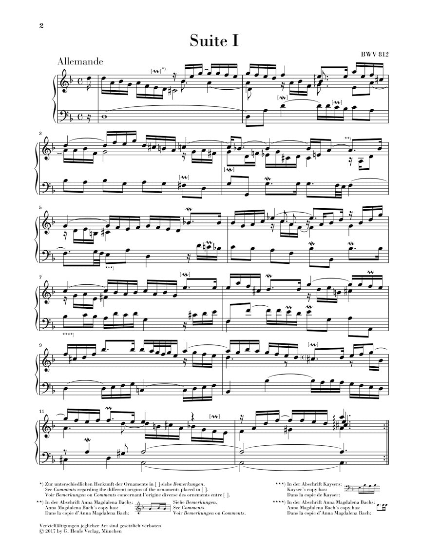 Bach French Suites BWV 812-817 (Without Fingerings)