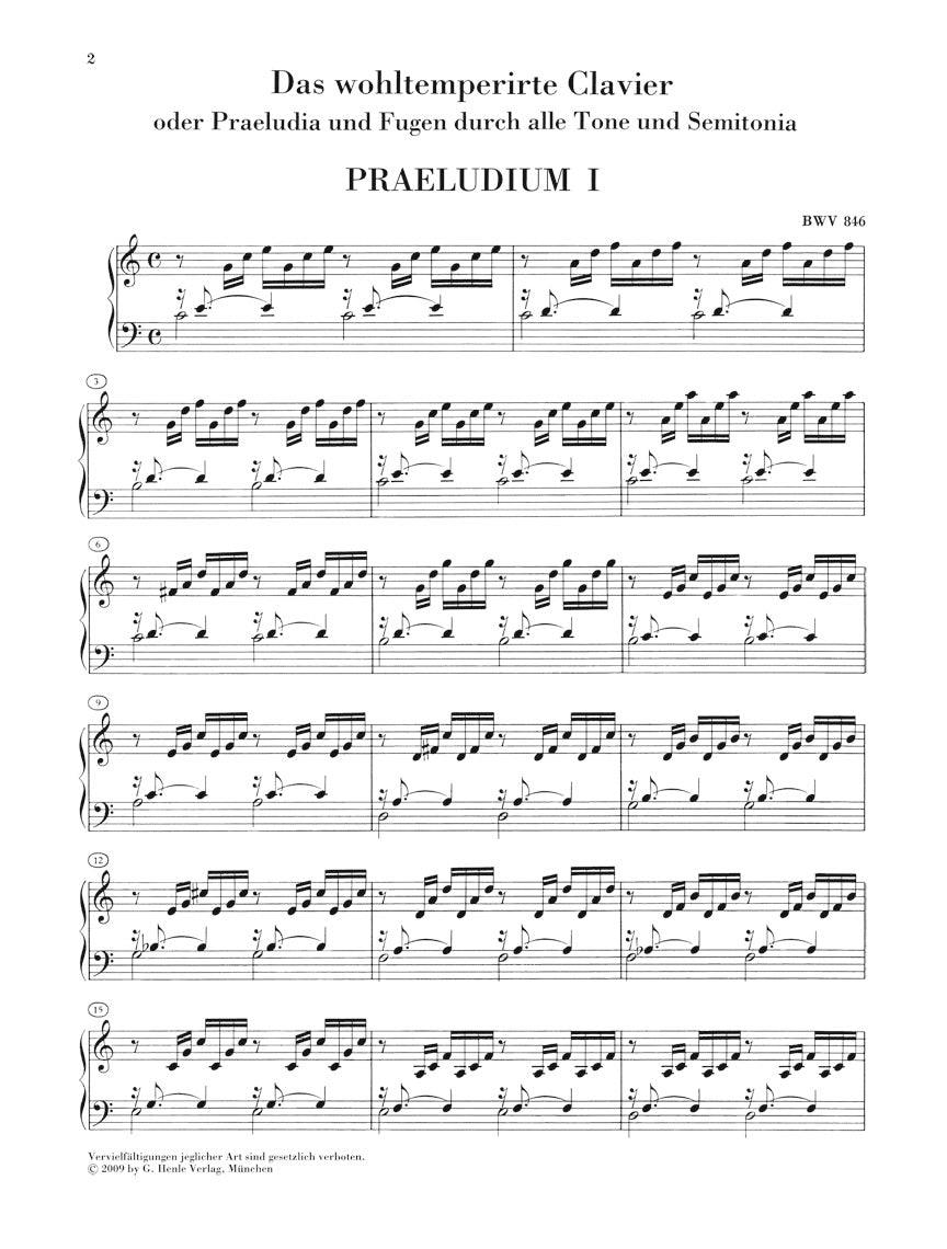 Bach Prelude and Fugue in C Major BWV 846 (from The Well-Tempered Clavier, Part 1) Edition Without Fingering