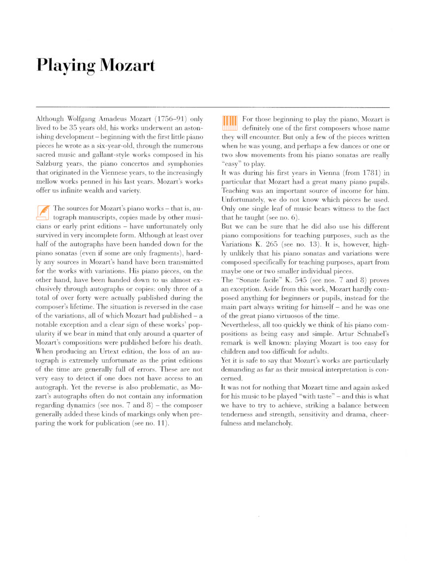 Mozart - At the Piano - 15 Well-Known Original Pieces With Practical Comments