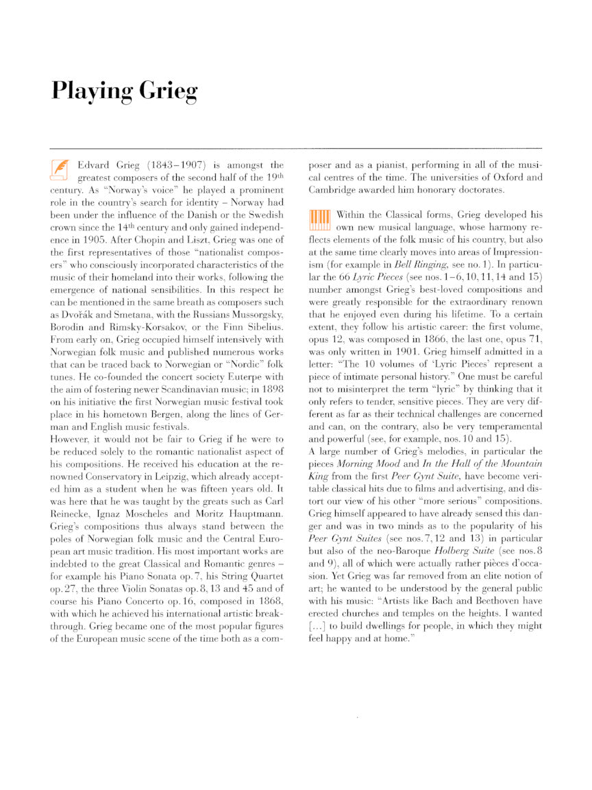 Grieg: At the Piano - 15 Well-Known Original Pieces With Practical Comments