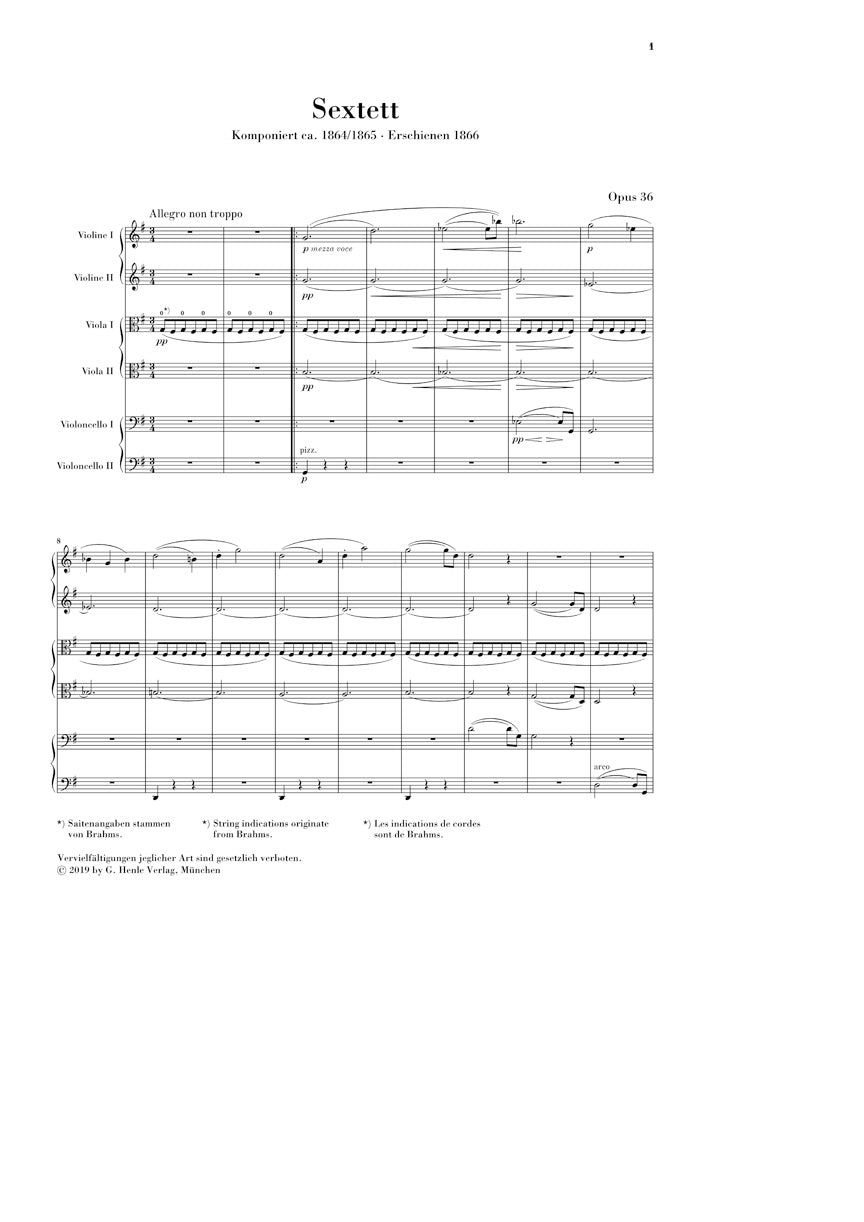 Brahms String Sextet No. 2 G Major Op. 36