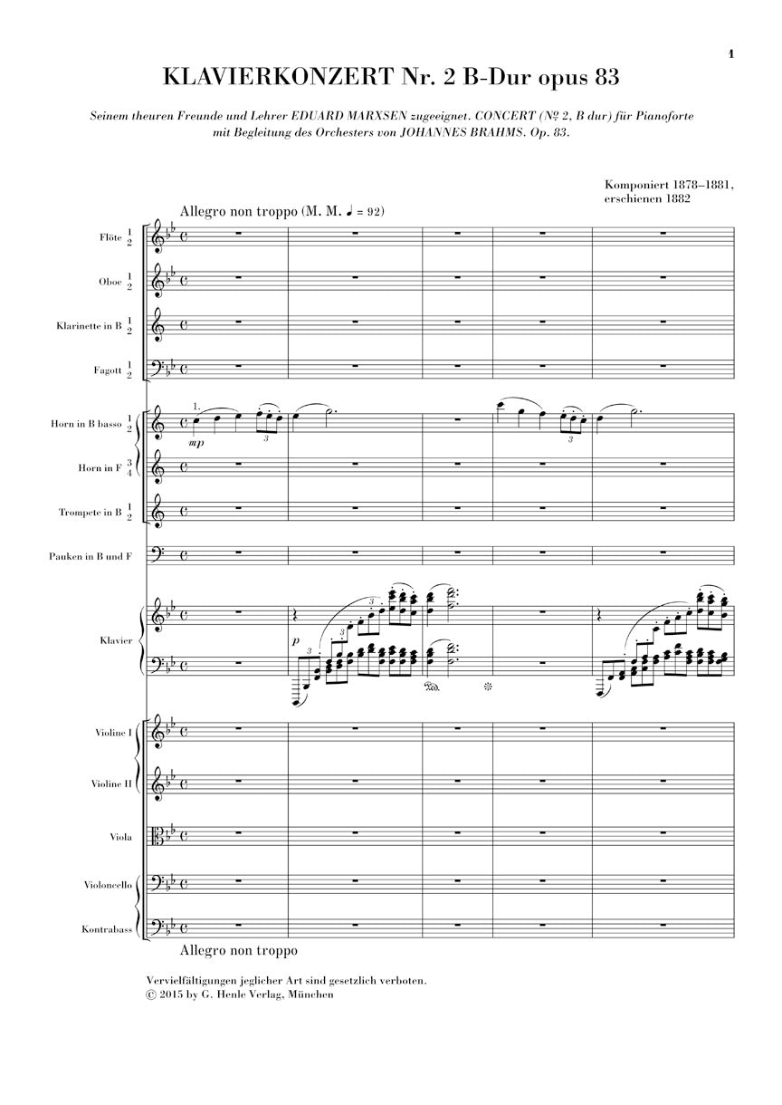 Brahms Piano Concerto No. 2, Op. 83 - Study Score
