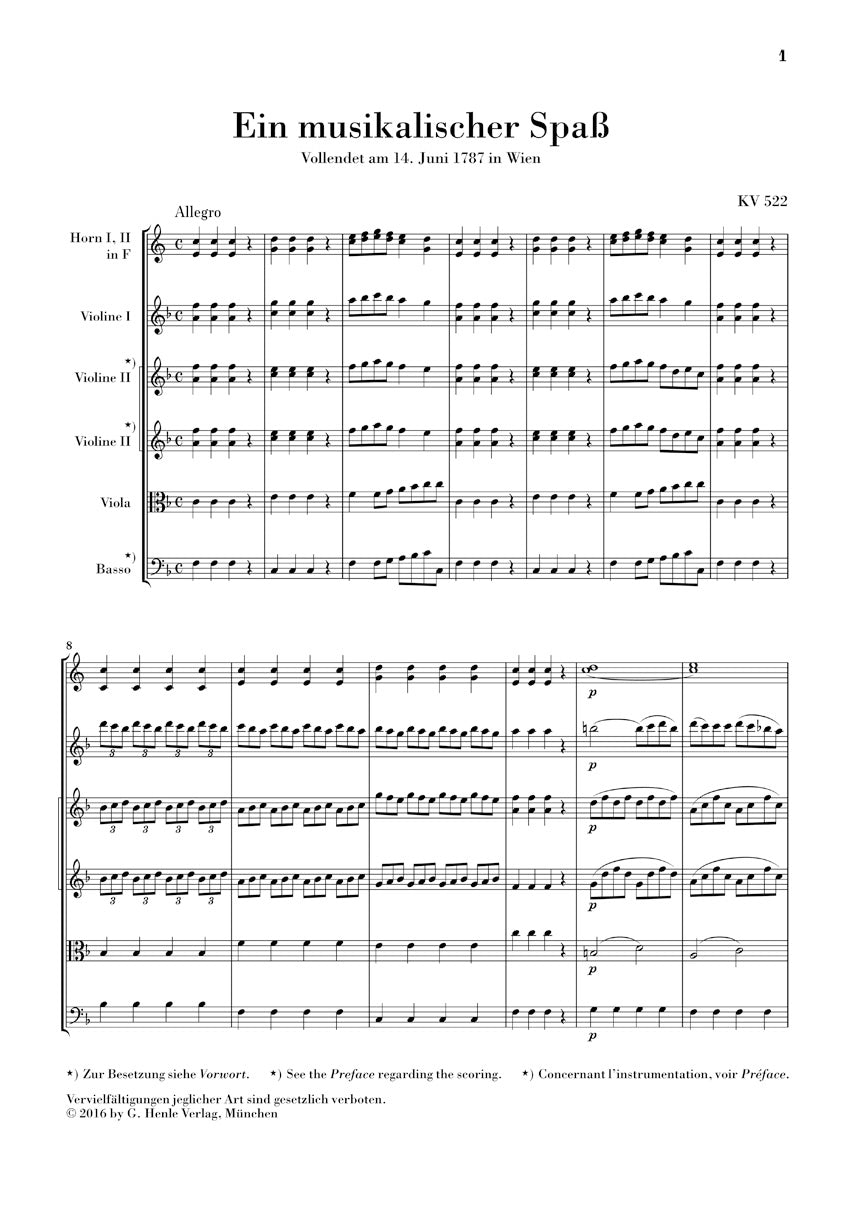 Mozart A Musical Joke K. 522 Study Score