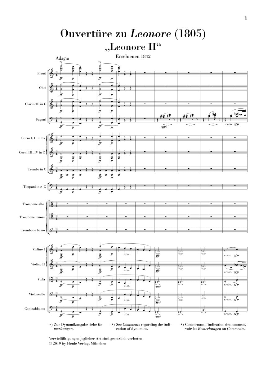 Beethoven Overture No. 2 for the Opera 'Leonore' (1807) Study Score