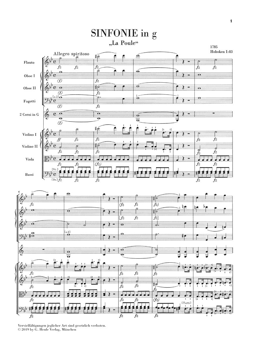 Haydn Symphony G Minor Hob. I:83 (La Poule) Orchestra Study Score