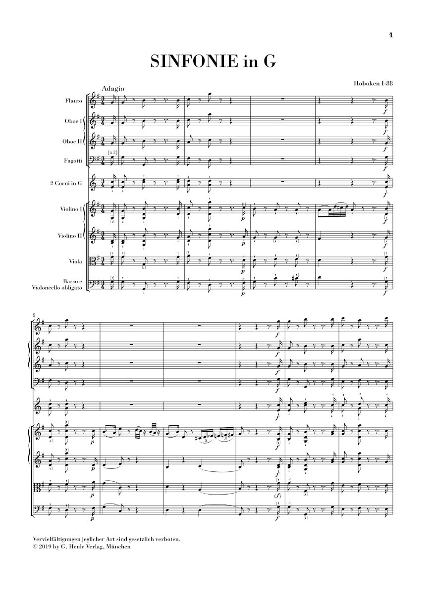Haydn Symphony G Major Hob. I:88 Orchestra Study Score