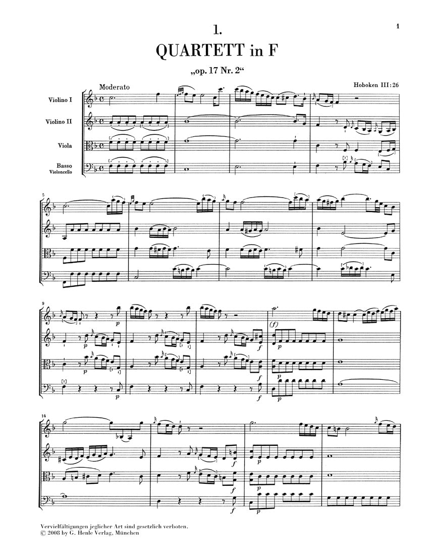 Haydn String Quartet op. 17 study score