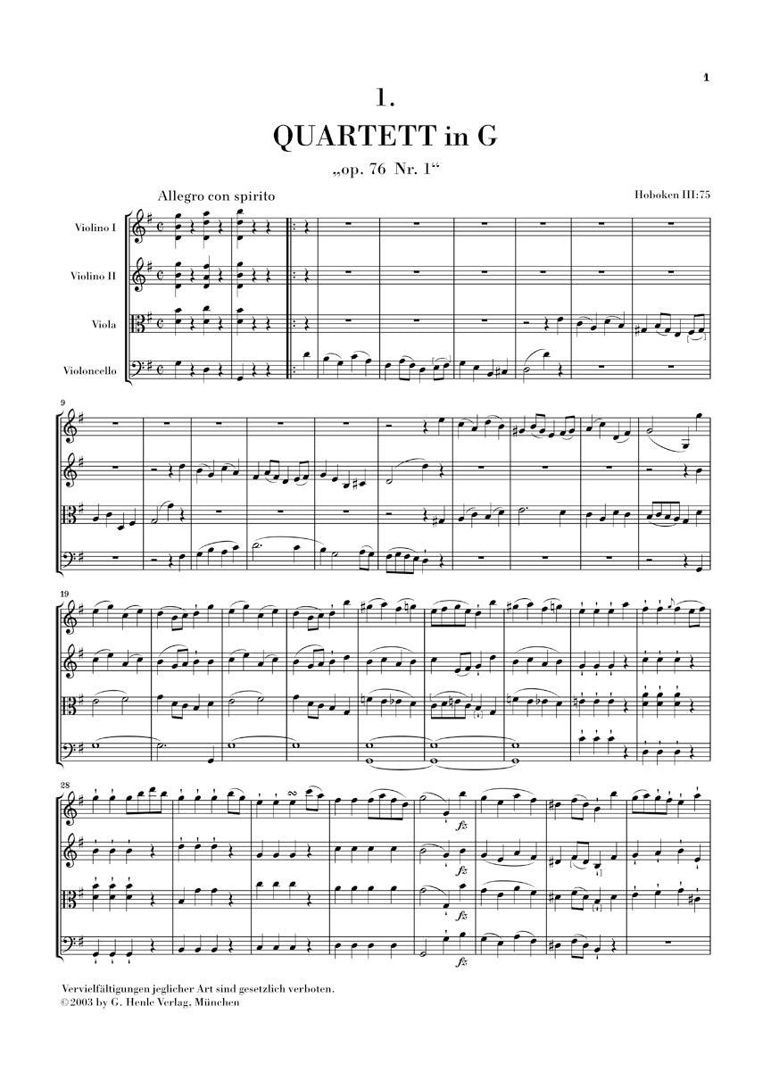 Haydn String Quartets Volume 10 Opus 76 Study Score