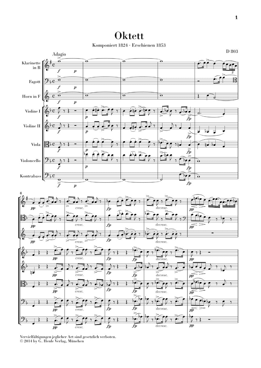 Schubert Octet in F Major D 803 - Study Score