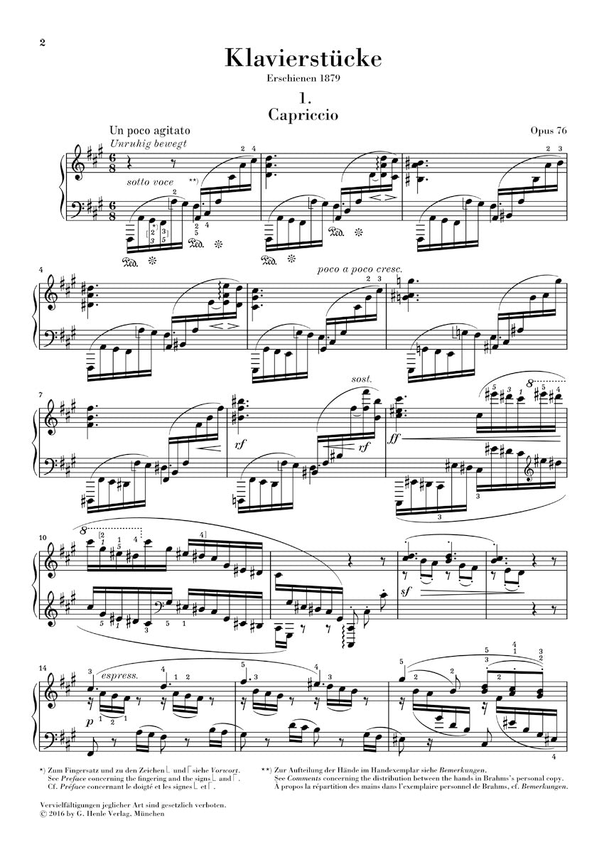 Brahms Piano Pieces Piano Solo Study Score