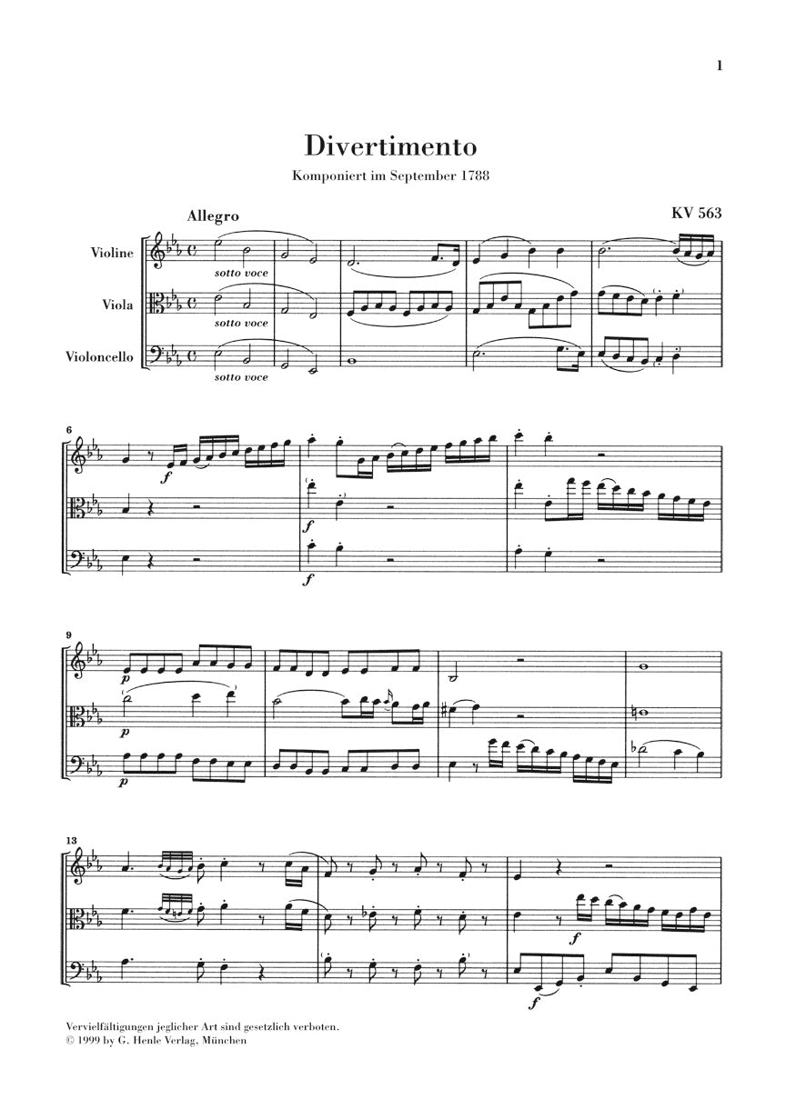 Mozart String Trio E Flat Major K.563