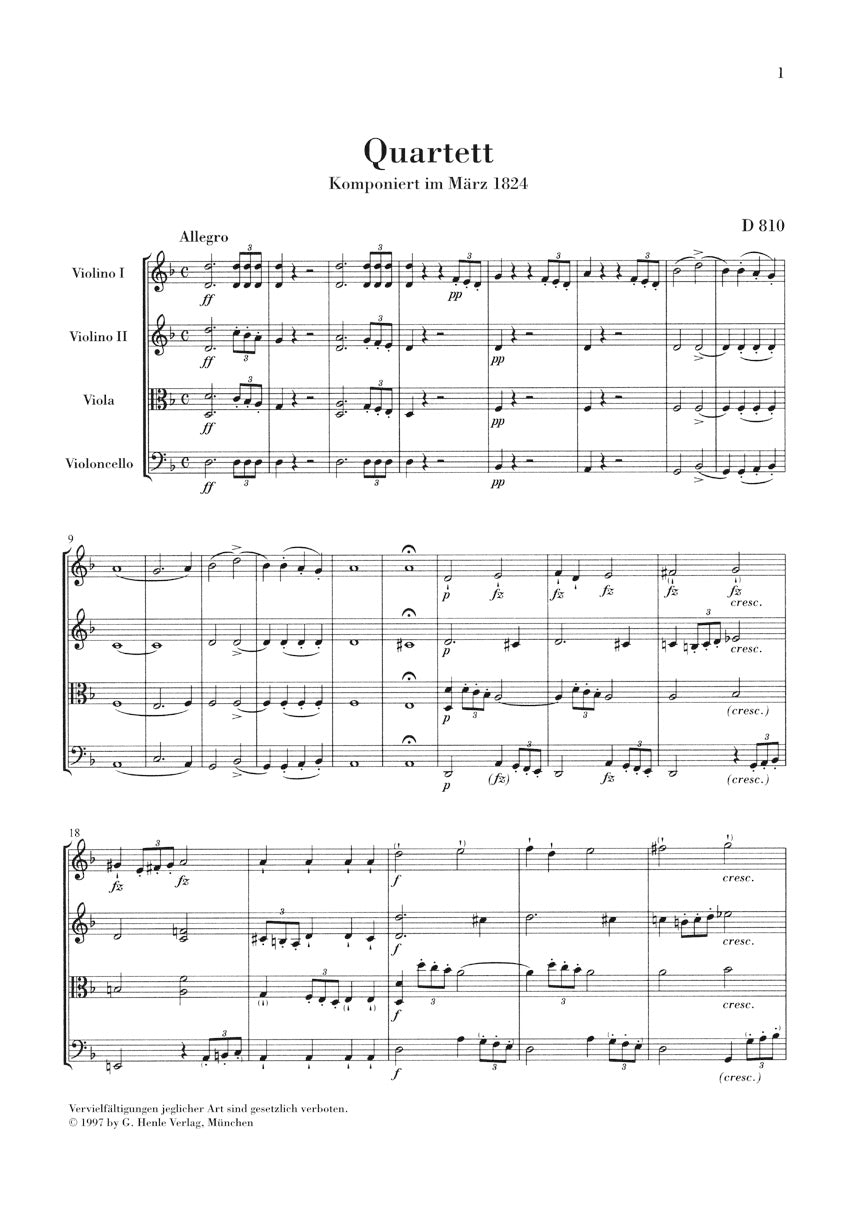 Schubert String Quartet in D minor D 810 (Death and the Maiden)