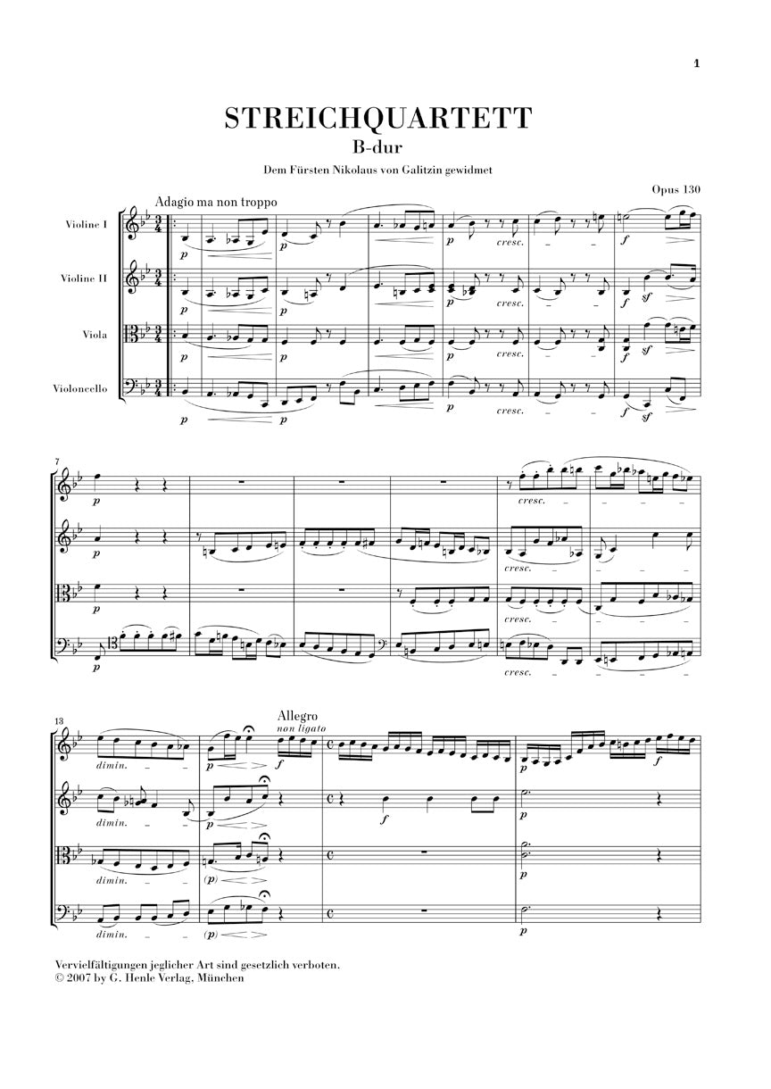 Beethoven String Quartet in B flat major Opus 130 and Great Fugue Opus 130