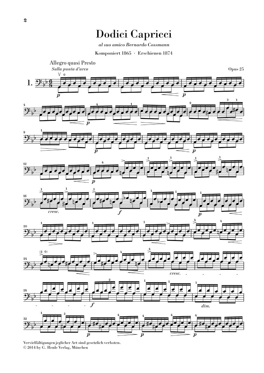 Piatti 12 Capricci Op. 25 for Violoncello Solo Study Score
