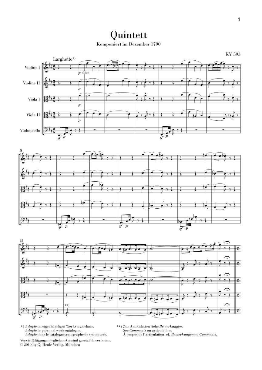 Mozart String Quintets - Volume 3 Study Score