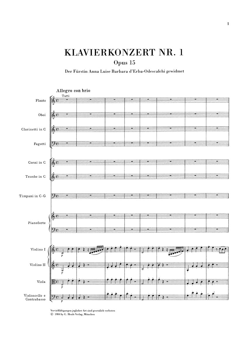 Beethoven Concerto for Piano and Orchestra C Major Op. 15, No. 1