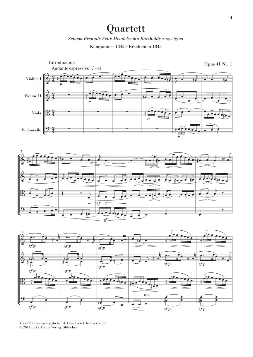 Schumann String Quartets Op. 41 Study Score