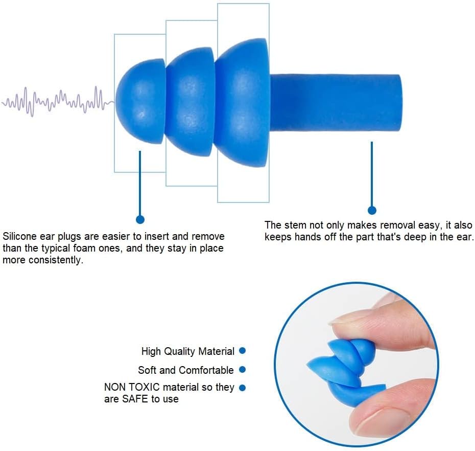 Ear Plugs: Silicone with Case (NRR: 25dB/SNR- 28dB Noise Reduction)
