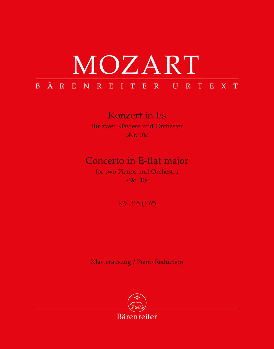 Mozart Concerto for Two Pianos No. 10 in E-flat Major K. 365, piano reduction, edited by Christoph Wolff, Bärenreiter BA10475-90