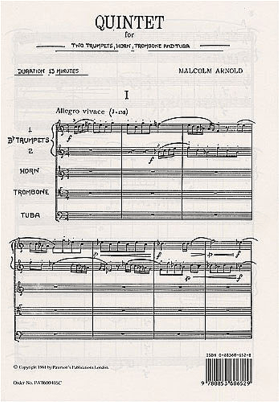 Arnold Quintet for Brass Op. 73 - Study Score