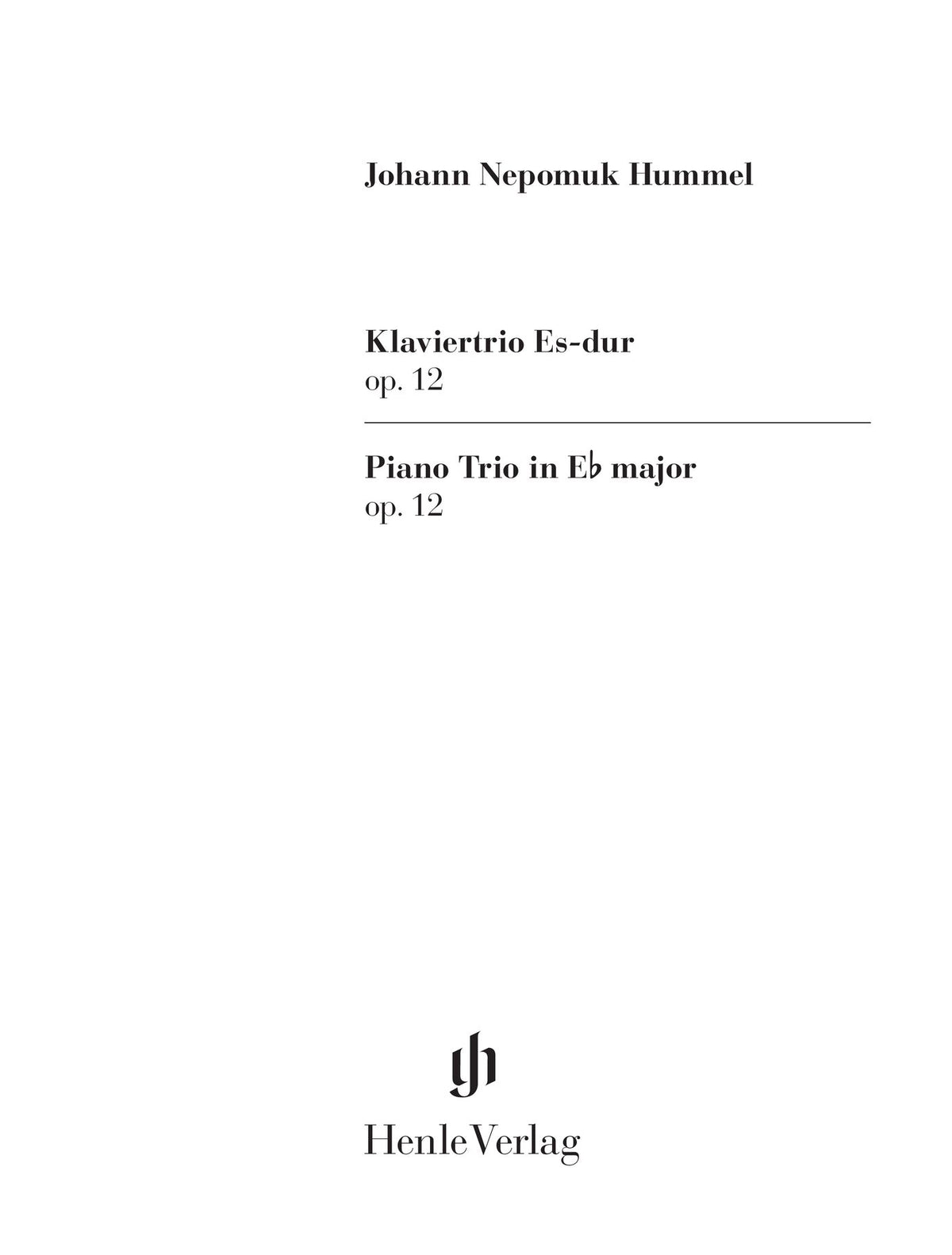 Hummel: Piano Trio E-flat Major Op. 12, title page (Henle Horizons, HN 8211)