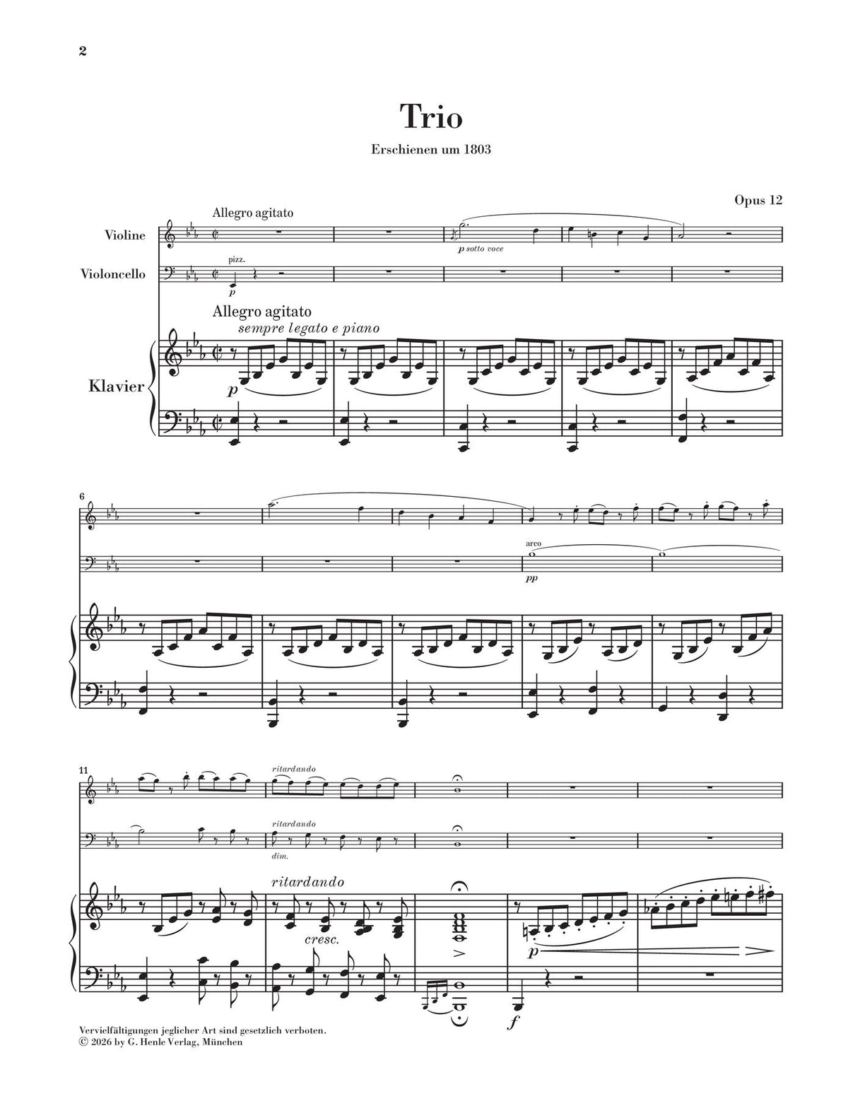 Hummel: Piano Trio E-flat Major Op. 12, sample page 1 (Henle Horizons, HN 8211)