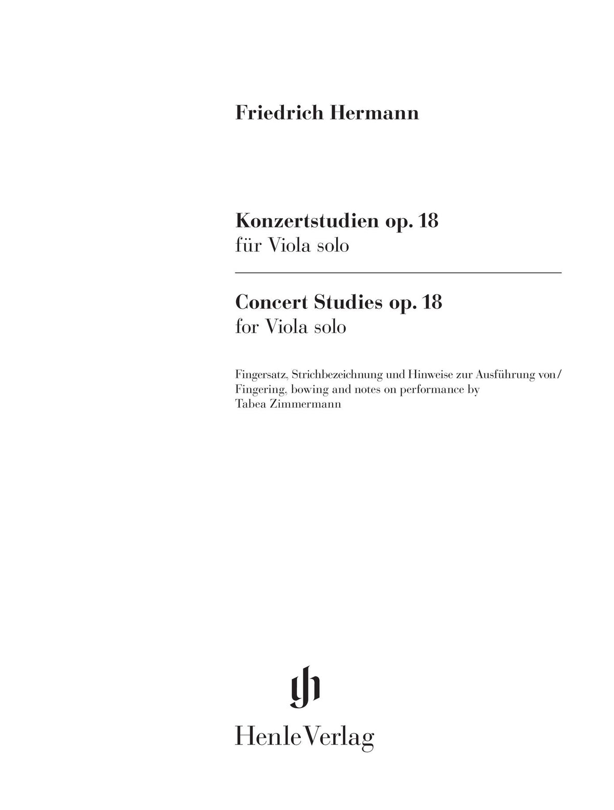 Hermann: Concert Studies Op. 18 Viola Solo, title page (Henle Horizons, HN 8217)