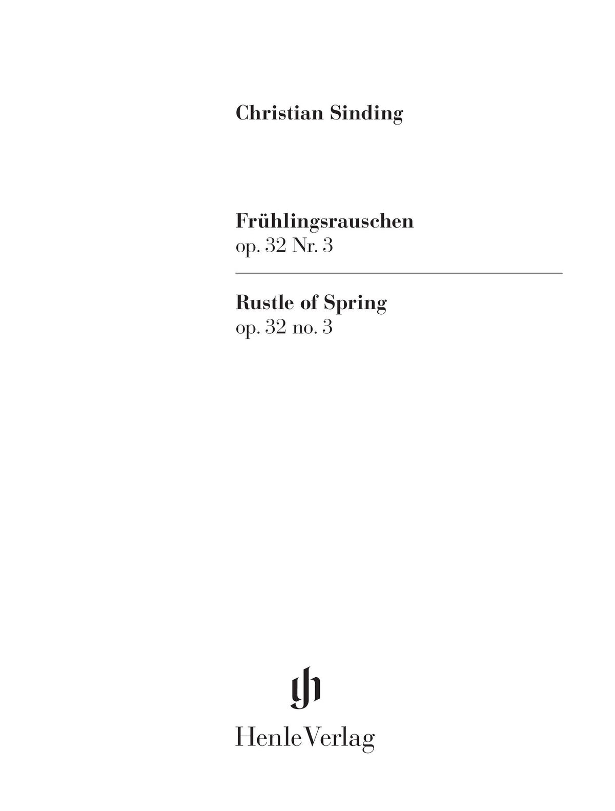 Sinding: Rustle of Spring Op. 32 No. 3 Piano Solo, title page (Henle Horizons, HN 8246)