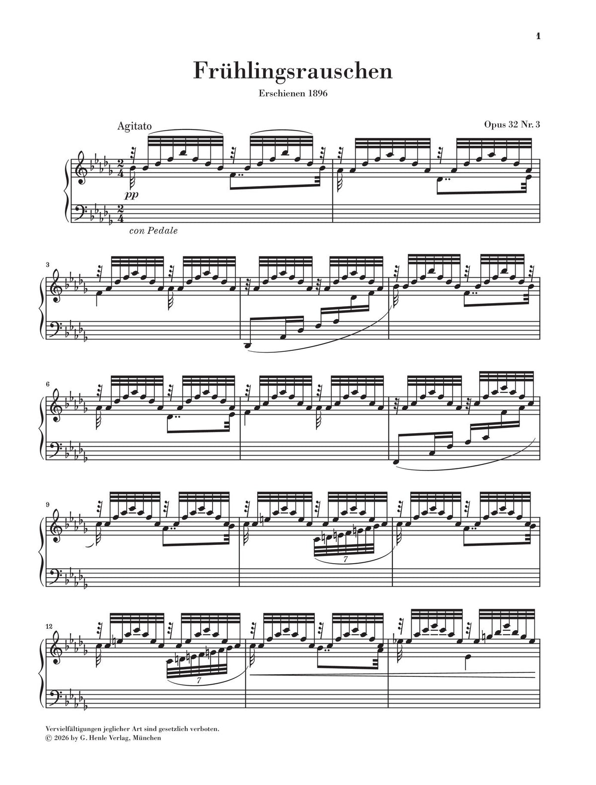 Sinding: Rustle of Spring Op. 32 No. 3 Piano Solo, sample page 1 (Henle Horizons, HN 8246)