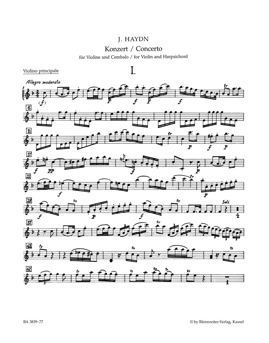 Concerto for Violin, Harpsichord and String Orchestra F major Hob XVIII:6*