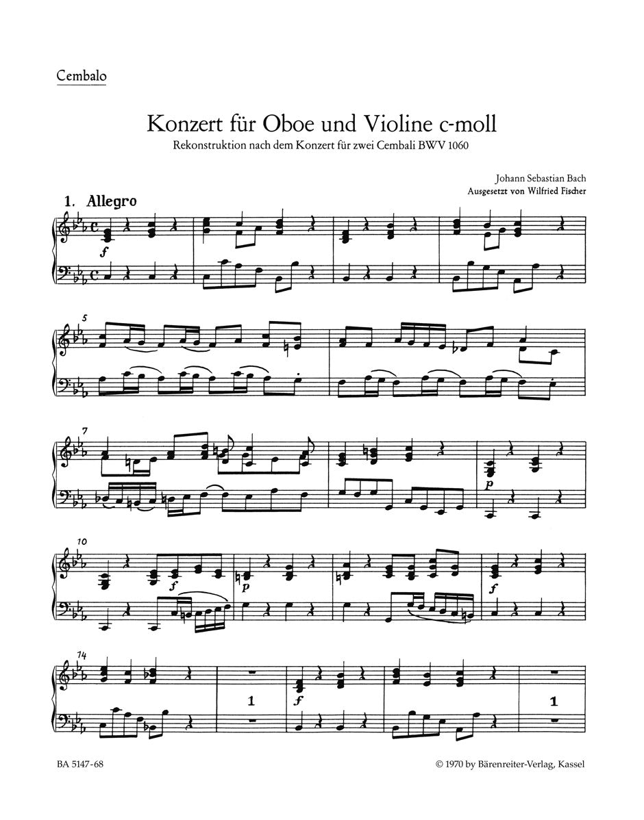 Bach Concerto for Oboe, Violin, Strings and Basso Continuo C minor -Reconstruction of a lost solo concerto, based on BWV 1060 (Concerto for 2 Cembalos)-