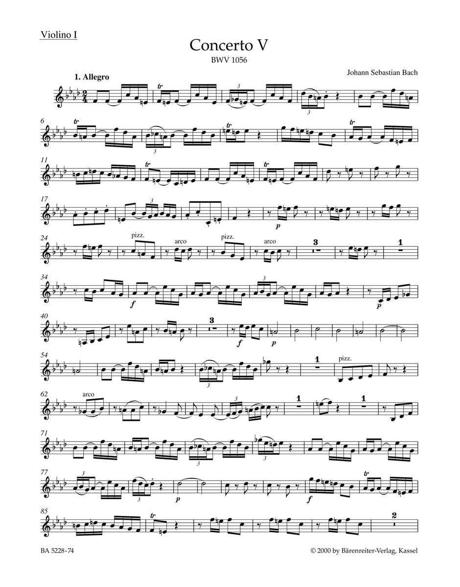 Bach Concerto for Harpsichord and Strings Nr. 5 F minor BWV 1056 - Violin I