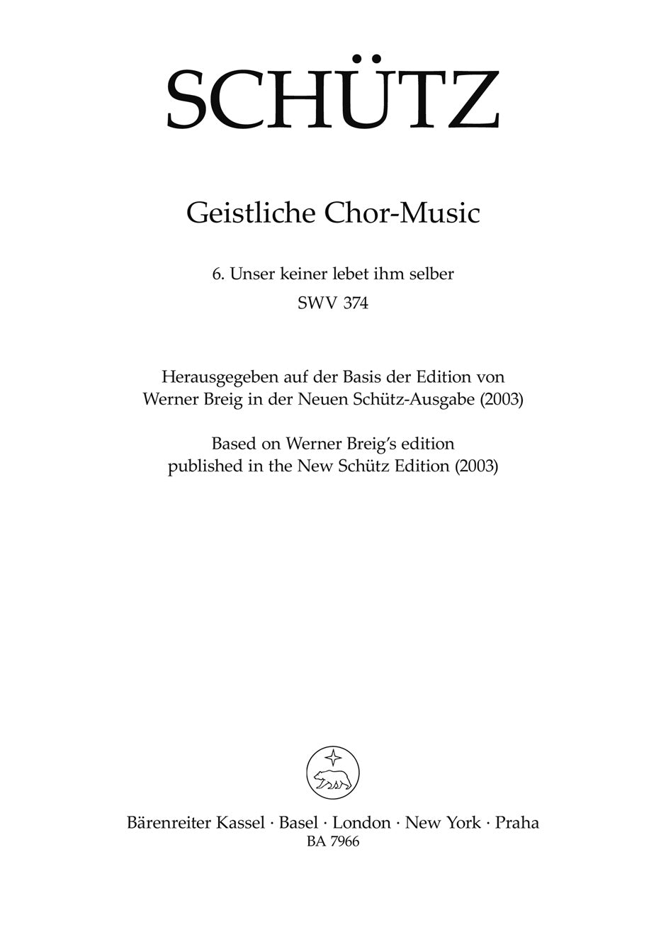 Unser keiner lebet ihm selber SWV 374 -Motet- (No. 6 from "Geistliche Chor-Music")