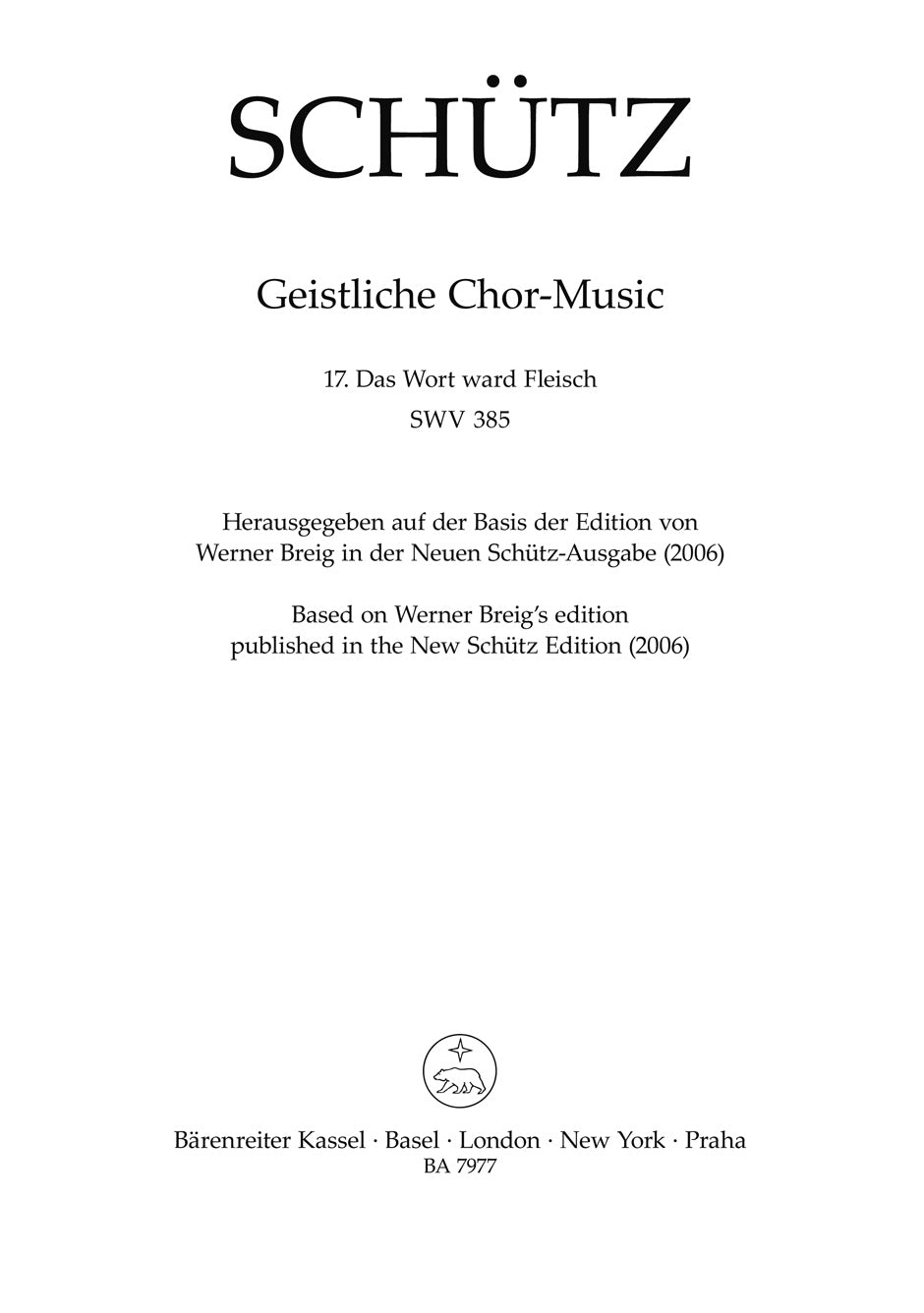 Das Wort ward Fleisch SWV 385 -Motet- (No. 17 from "Geistliche Chor-Music")