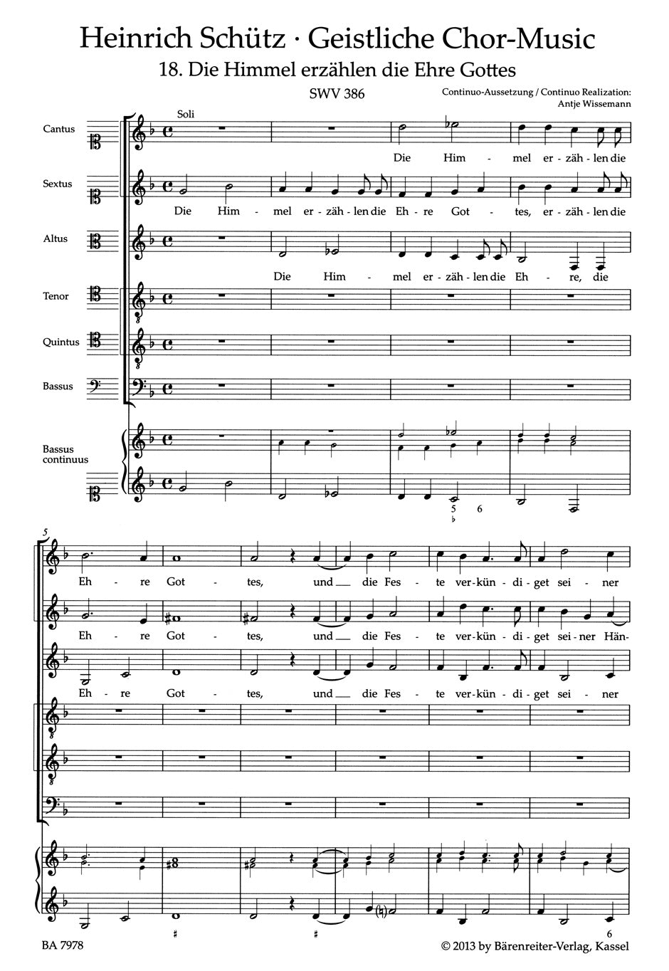 Die Himmel erzählen die Ehre Gottes SWV 386 -Motet- (No. 18 from "Geistliche Chor-Music")