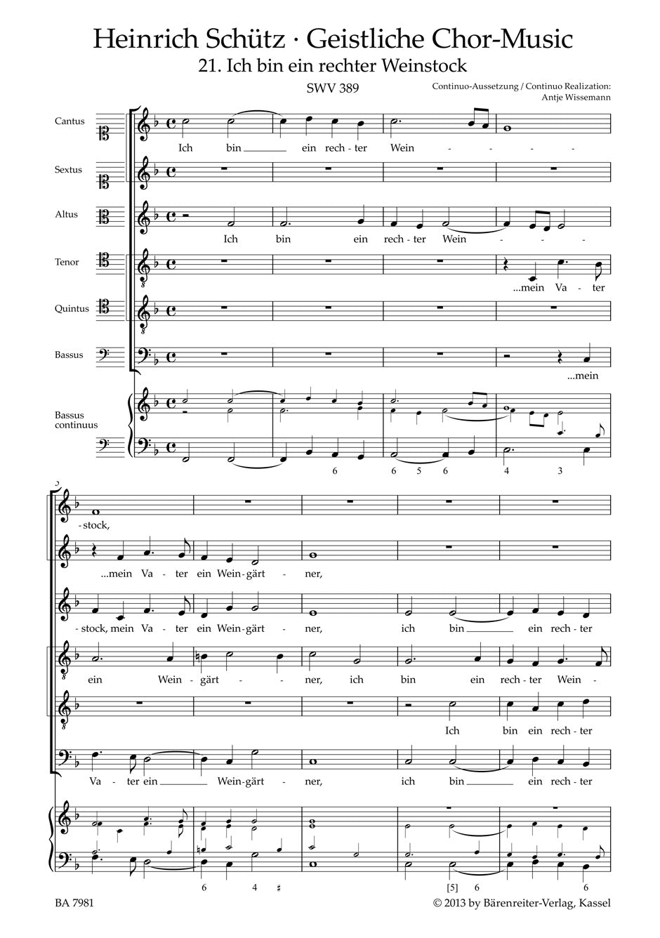 Ich bin ein rechter Weinstock SWV 389 -Motet- (No. 21 from "Geistliche Chor-Music")