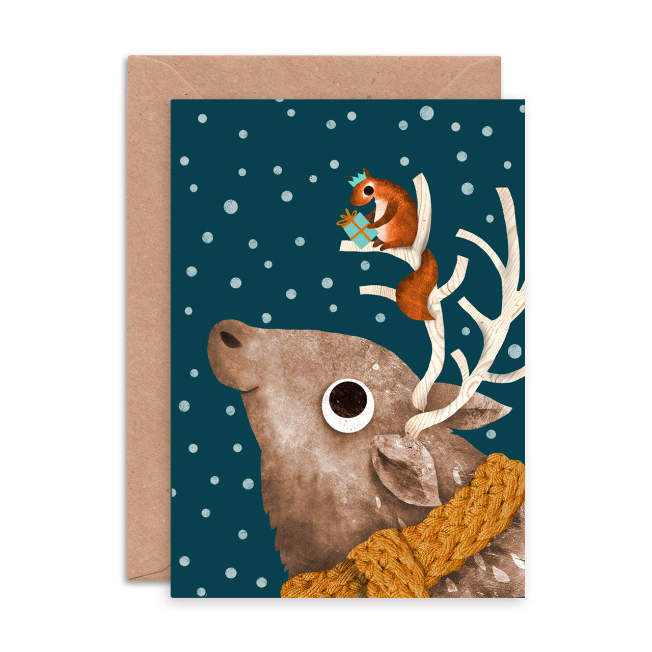 Card: Reindeer & Squirrel in the snow (Blank Inside)